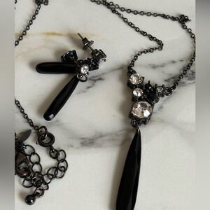 Avon Gothic Black Crystal Teardrop Necklace Set Dramatic Evening Statement